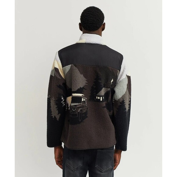 Reason Men's Black Gray Allover Print Mountain Pattern Fleece Jacket Size M - Picture 6 of 7